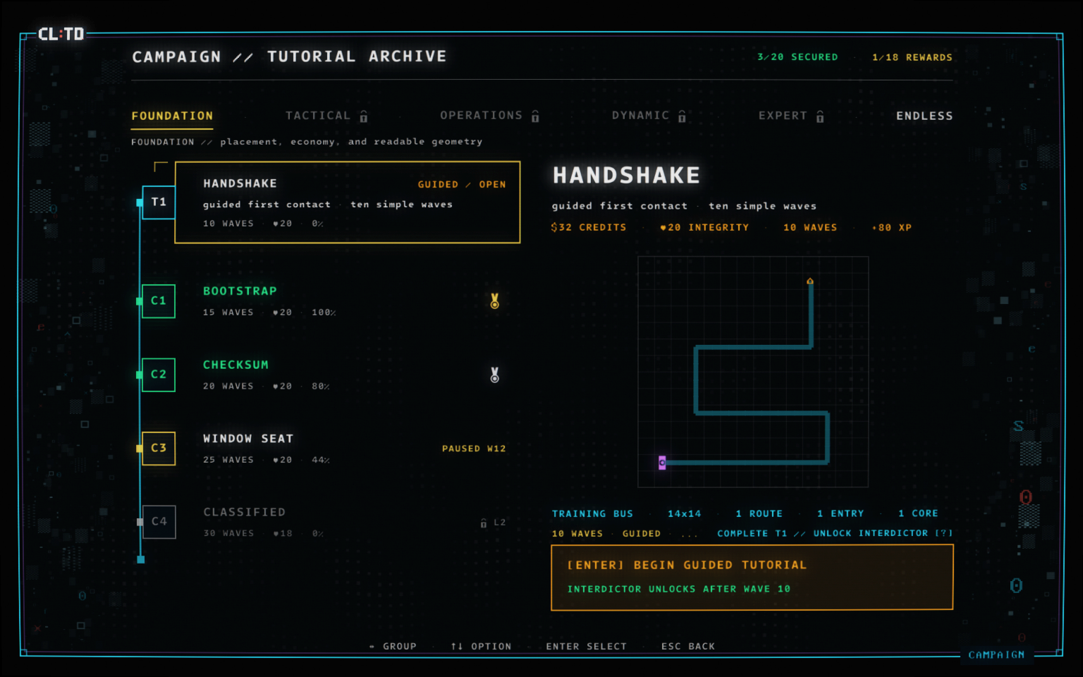 CL:TD Campaign operation directory showing Handshake and its authored route.