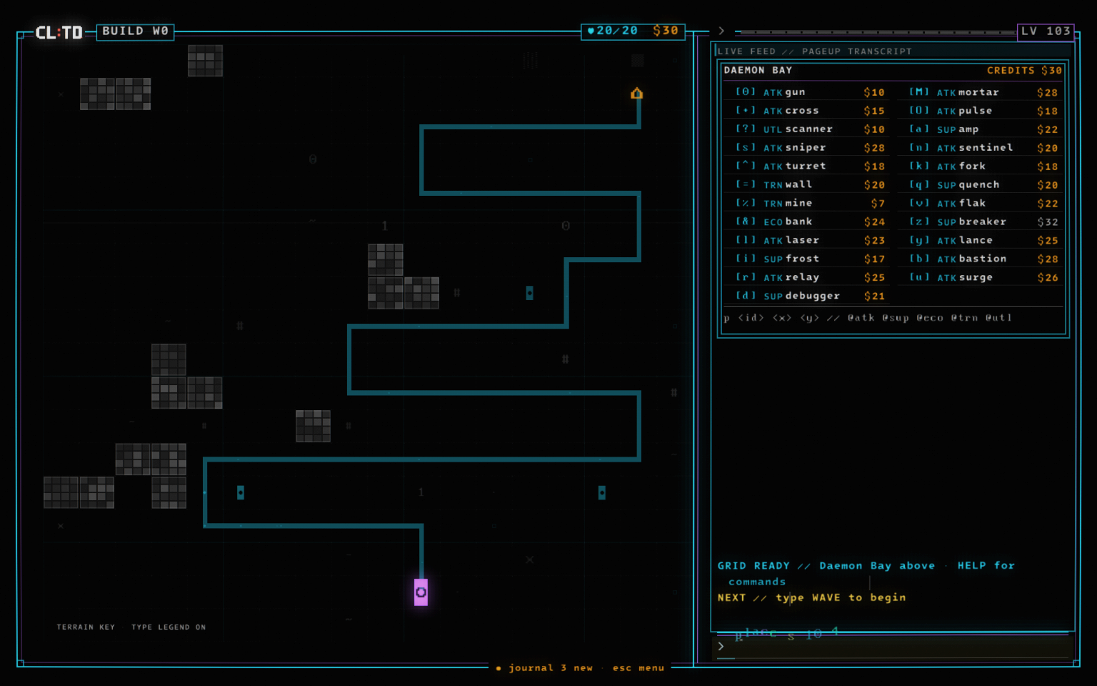 CL:TD live Campaign battlefield with the full Daemon Bay and command console.